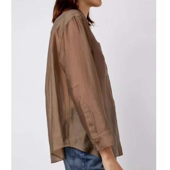 NEW No.6 Ilya Shirt - Ballet Brown Cafe Semi Sheer Buttondown Retro - Picture 3 of 10